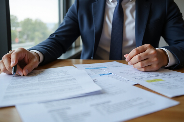 Lawyer reviewing property documents