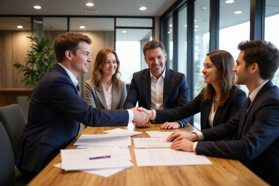 Lawyers and clients signing documents